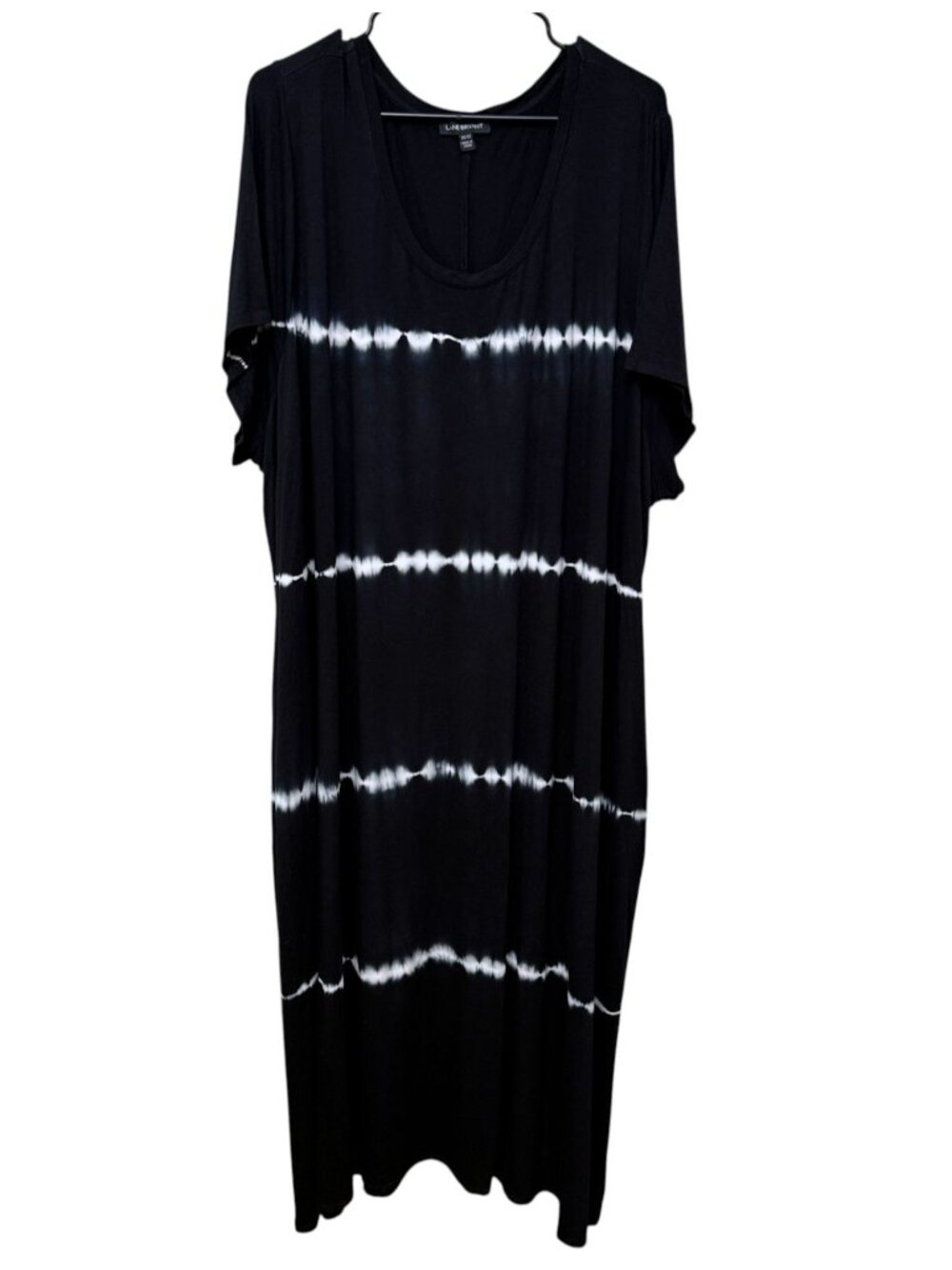 LANE BRYANT Maxi T-shirt Dress Plus Size 30/32 Black White Tie Dye Plus Boho Bea